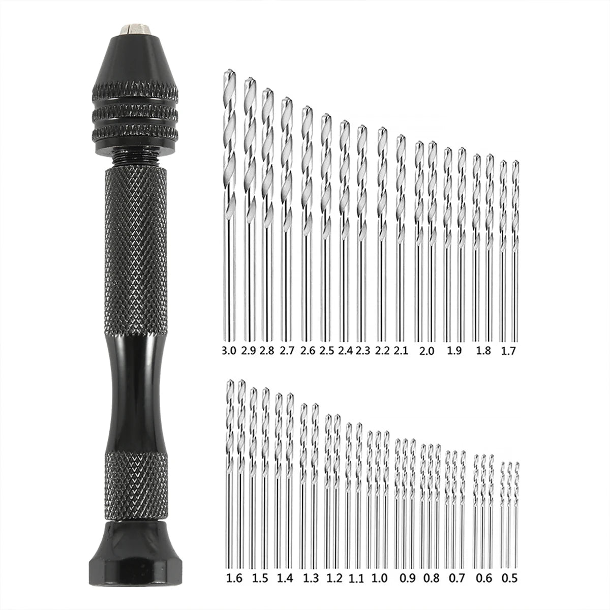 49pc Mini Hand Drill & HSS Twist Bit Set 0.5–3.0mm – Craft & Jewelry Mini Hand Drill Set Nixie 49pcs