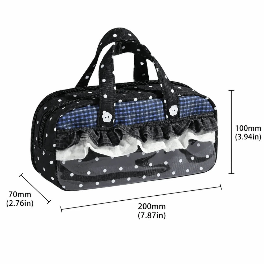 Kawaii Ruffle Lace Polka Dot Pencil Case | Clear Window Pouch Pencil Case Nixie