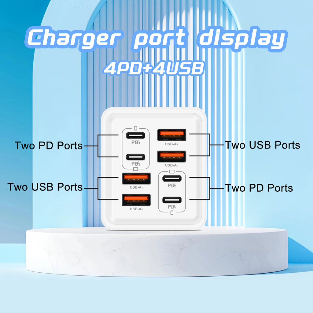 240W GaN 8-in-1 USB-C Fast Charger – EU/US/UK Plug Adapter USB-C GaN Charger Nixie