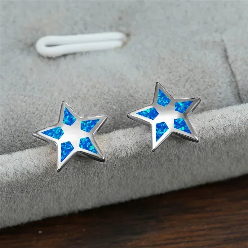 Blue Opal Star Drop Earrings | Rhinestone Crystal Zinc Alloy Fashion Drop Earrings Nixie