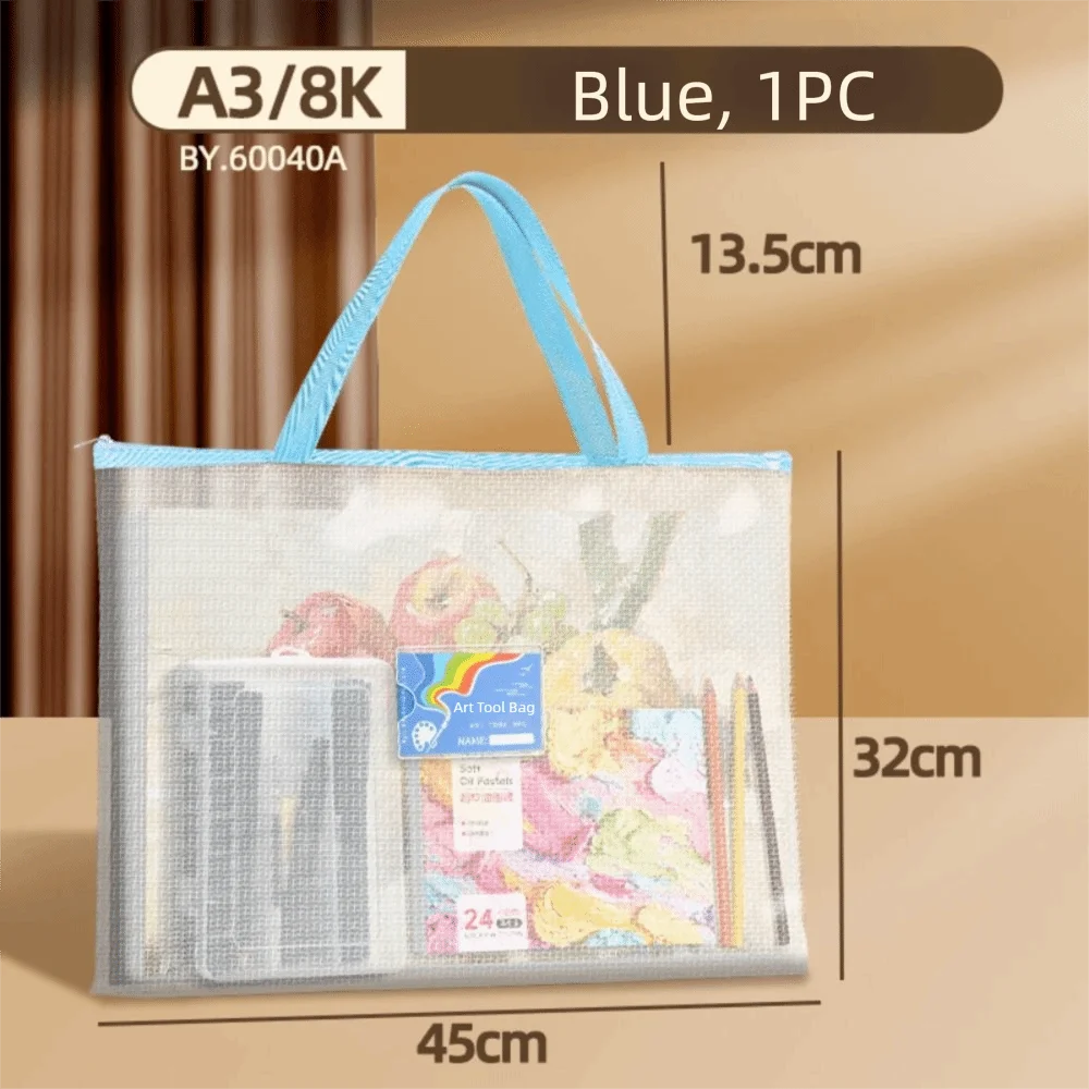 A3 Mesh PVC Zipper Project Bag – Waterproof Art Storage Document Storage Bag Nixie