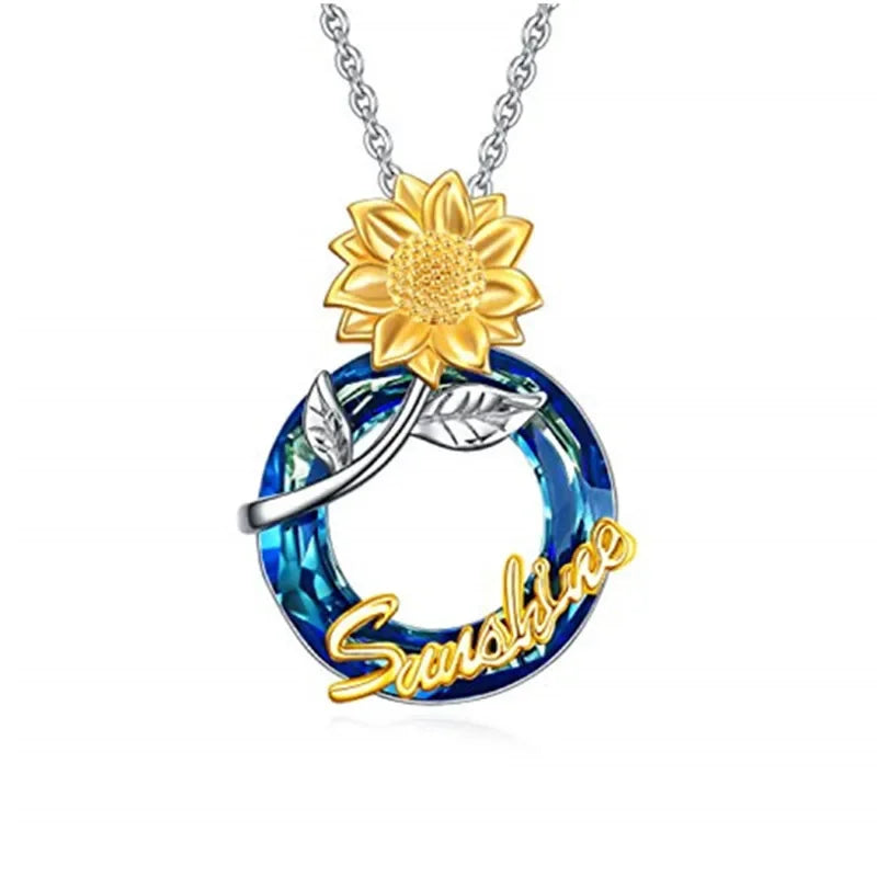 Sunflower Blue Crystal Mood Tracker Necklace – Zinc Alloy Crystal Chain Necklace Nixie