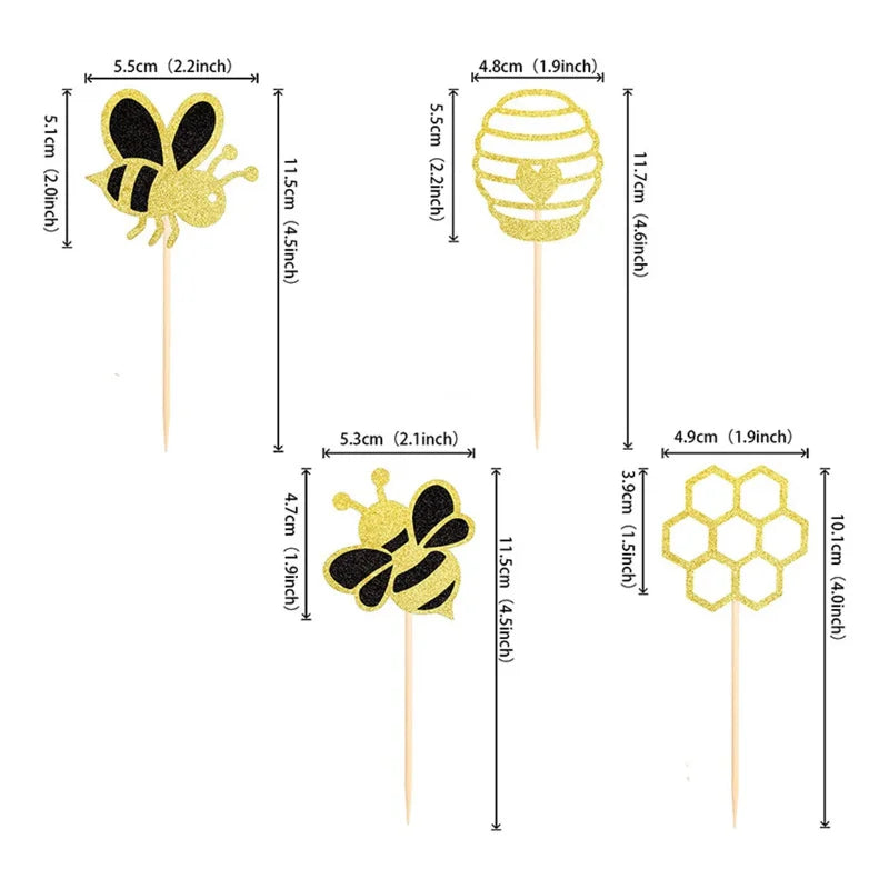 Bee Cartoon Birthday Cake Toppers Paper-Cut Decorations 4/12pcs Cake Toppers Nixie 4pcs