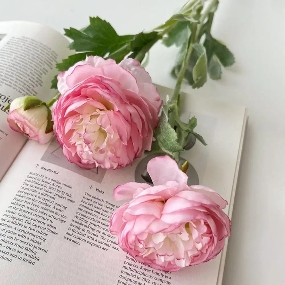 Silk Artificial Ranunculus 2-Head Faux Flower Stem | Home Decor Artificial Silk Flower Nixie