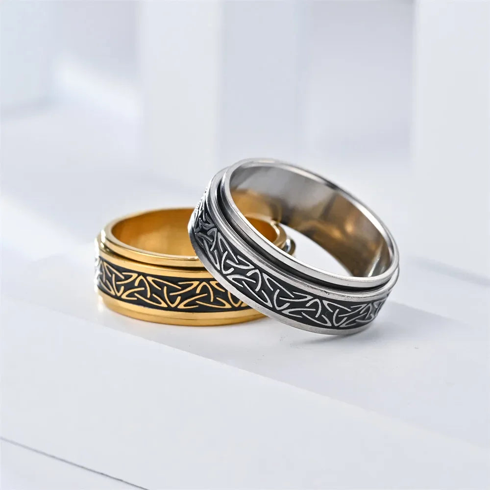Rotatable Stainless Steel Retro Gold Triangle Knot Ring Sizes 6–11 Fashion Ring Nixie