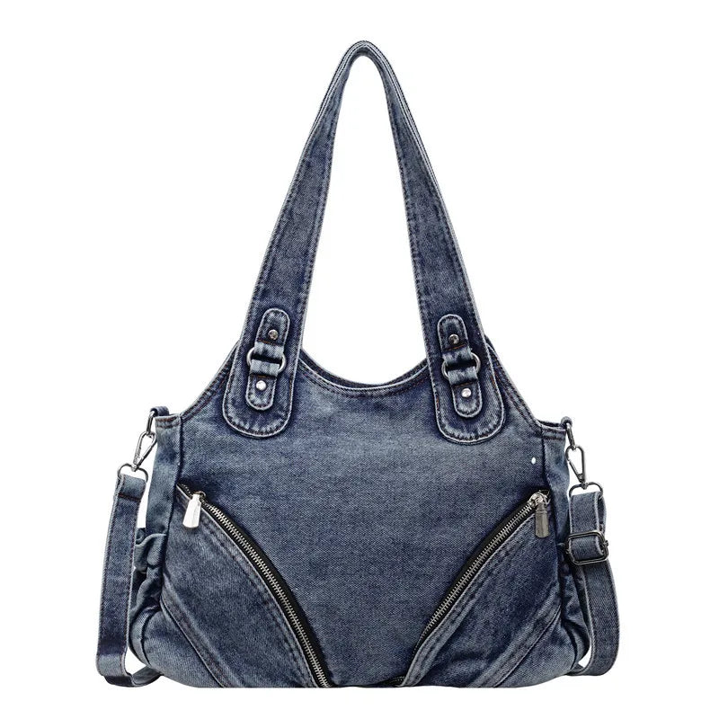 Women's Large Capacity Denim Tote Shoulder Bag – Retro Style Denim Tote Bag Nixie