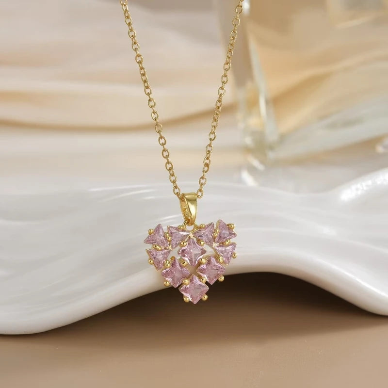 Full Diamond Heart Pendant Necklace – Gold Stainless Steel Pendant Necklace Nixie XL2115-2
