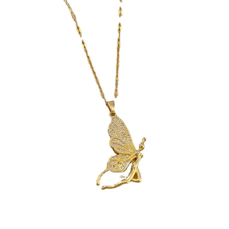 Butterfly Pendant Necklace Gold-Plated Zircon Clavicle Chain
