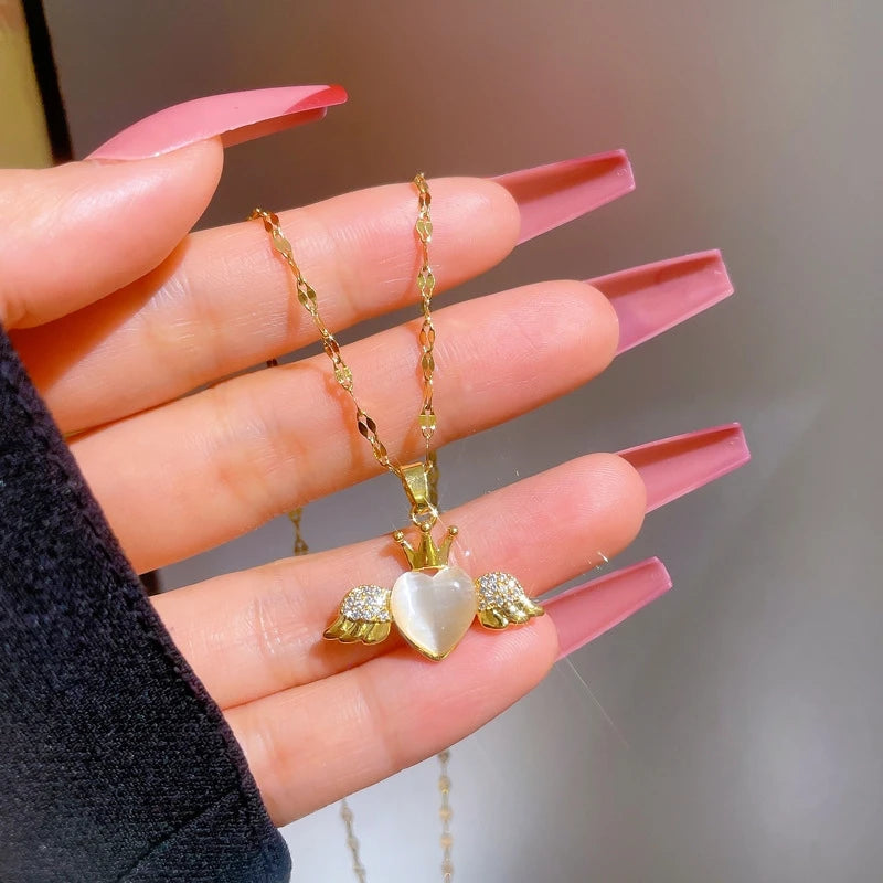 Angel Heart Pendant Necklace | Gold Stainless Steel Chain Pendant Necklace Nixie