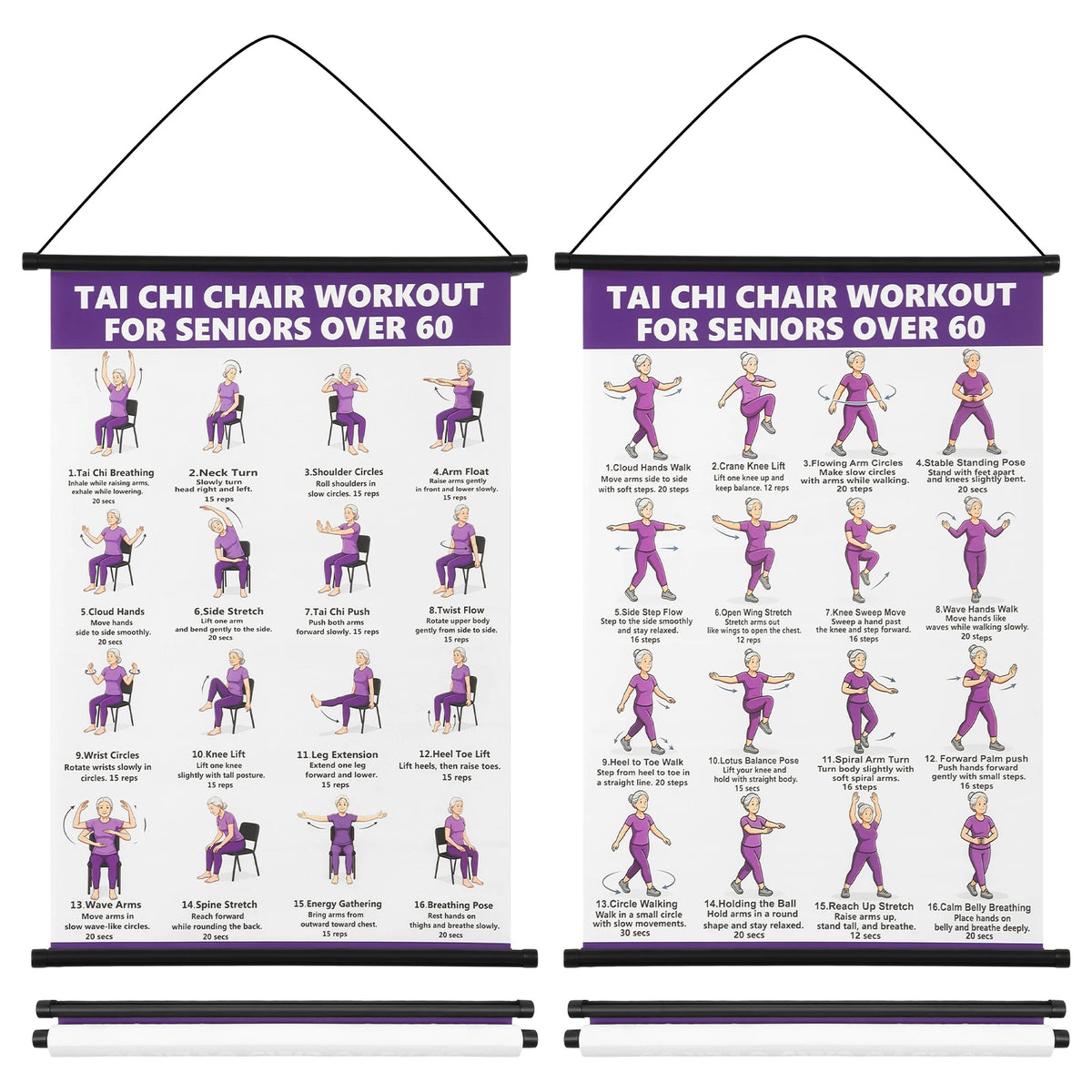 Tai Chi Chair & Walking Workout Poster for Seniors Fitness Wall Poster Nixie