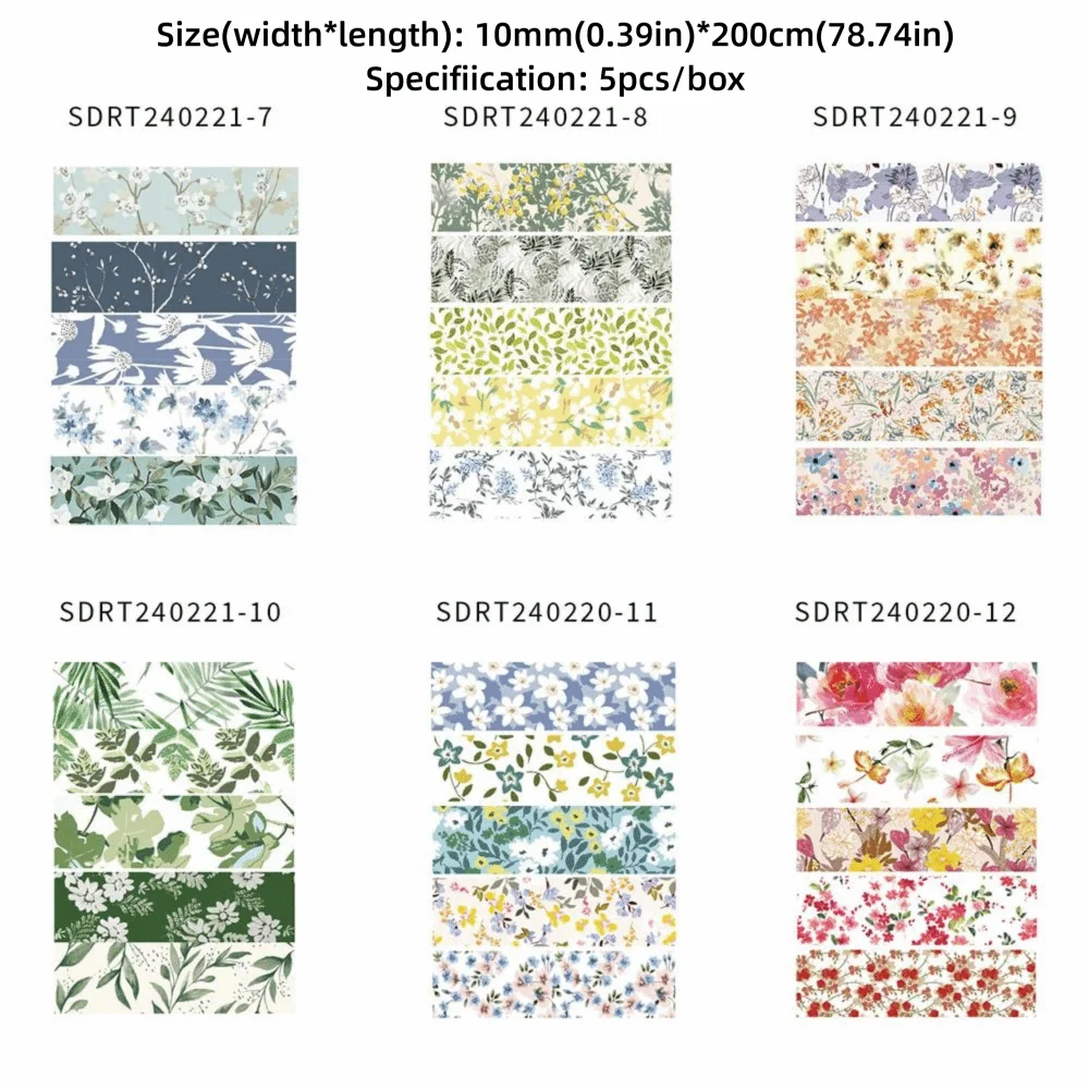 5-Roll Spring Flower Washi Tape Set – Multicolor DIY Scrapbooking