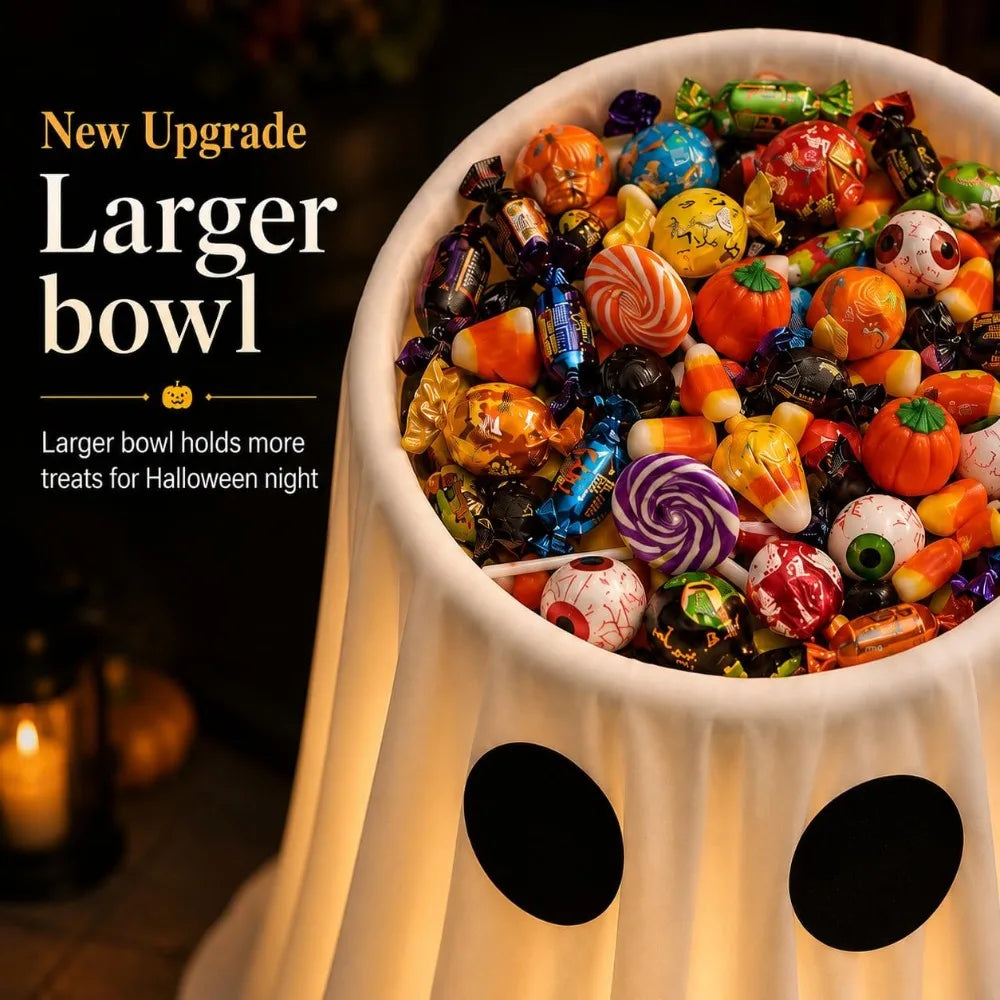 Lighted Halloween Ghost Candy Bowl | LED, Remote & Timer