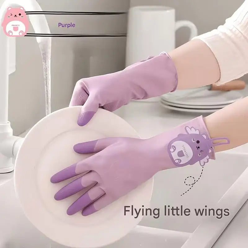 Cute Bear Waterproof PVC Kitchen Gloves – Non-Slip Cleaning Household Cleaning Gloves Nixie