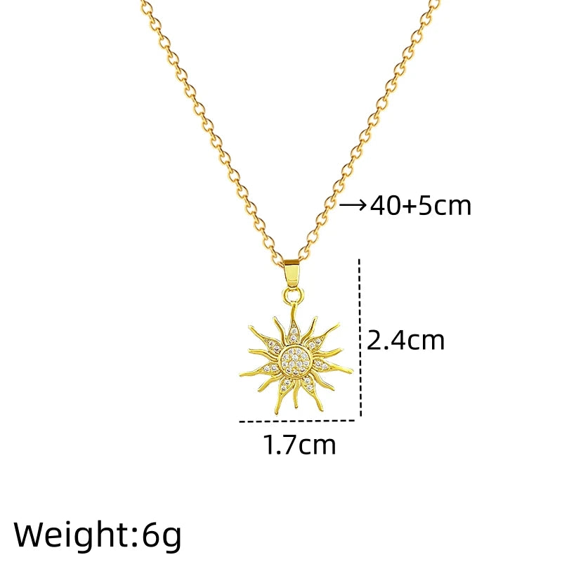 Sunflower Zircon Pendant Necklace – Gold Stainless Steel Choker Pendant Necklace Nixie XL1783-156