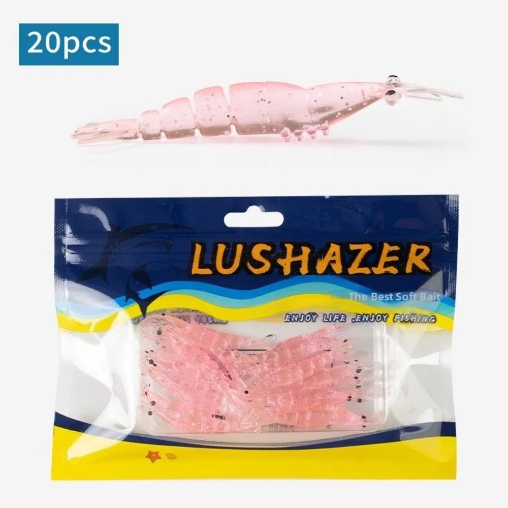 20pcs Luminous Silicone Shrimp Fishing Lures | 3D Eyes 4.5–5.5cm Soft Fishing Lure Nixie