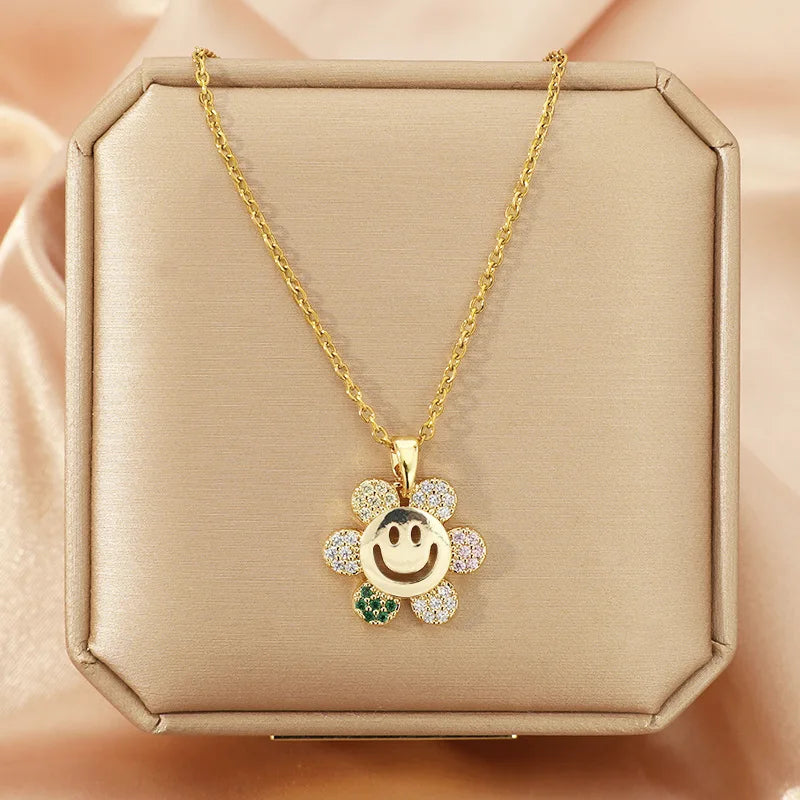 Sunflower Pendant Necklace – Gold Copper & Zircon for Women Pendant Necklace Nixie XL1470-10 40cm