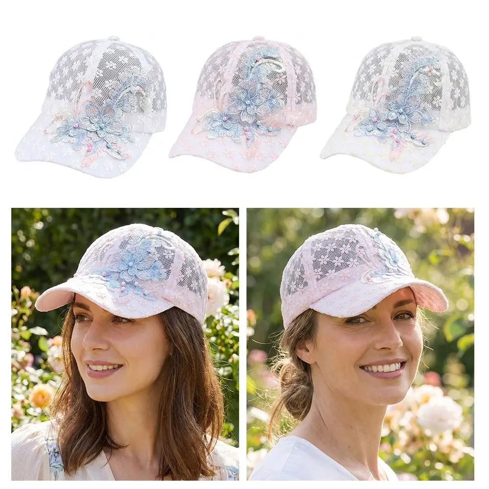 Lace Baseball Cap Floral Embroidered Hollow Breathable Women Hat Lace Baseball Cap Nixie