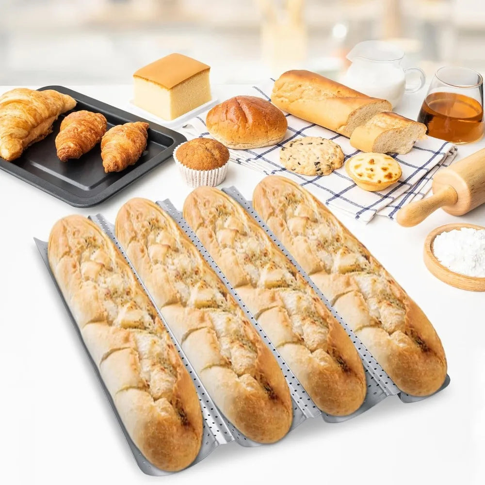 Nonstick Perforated Baguette Bread Pan – 4-Loaf French Bread Tray Baguette Bread Pan Nixie
