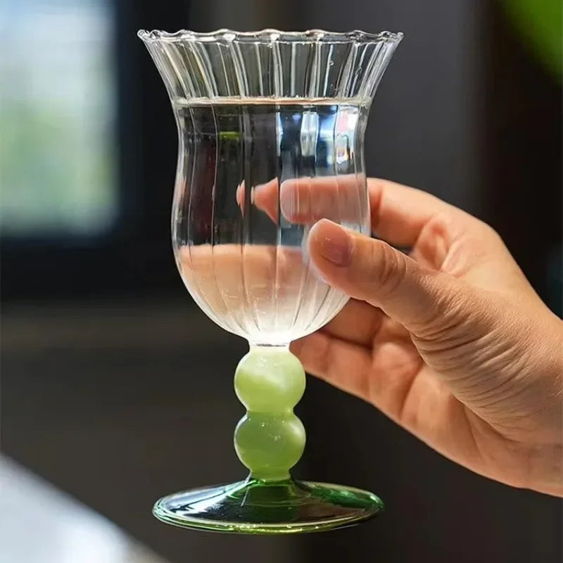 Striped Borosilicate Wine & Cocktail Glass – French Retro Style Wine Cocktail Glass Nixie