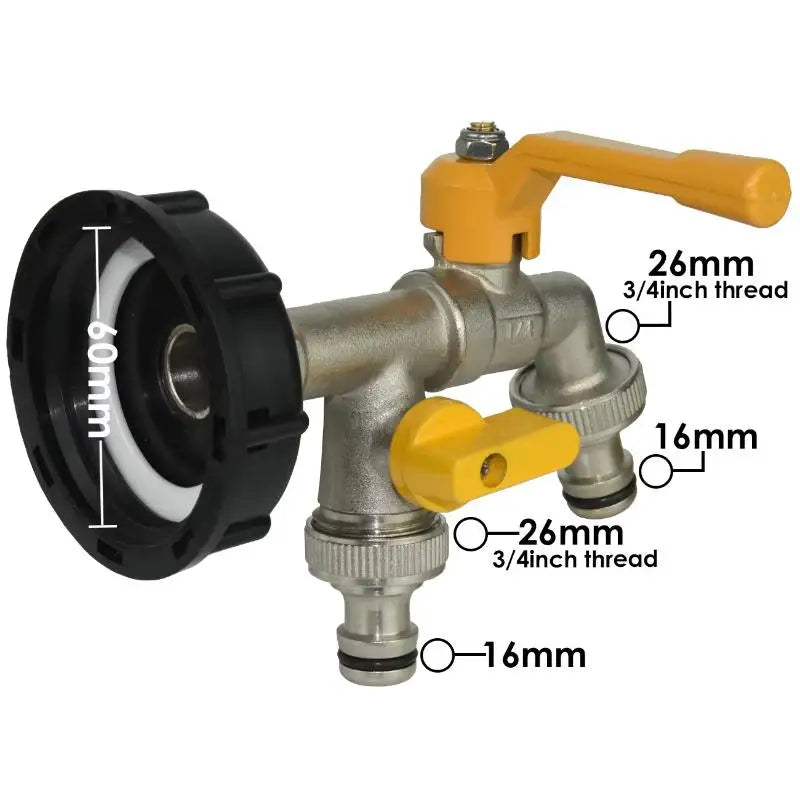 IBC Water Tank Connector 1/2" 3/4" Faucet Adapter – Dual Outlet Hose Faucet Adapter Nixie