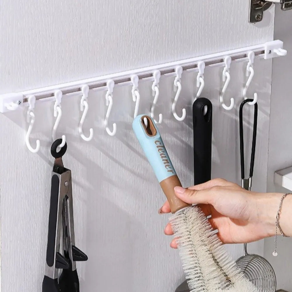 No-Drill Adhesive Sliding Hook Rail Cabinet Organizer