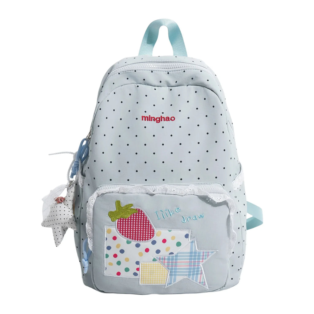 Polka Dot Backpack for Women – Large Cute School & Travel Bag Women's Backpack Nixie BB-1450Blue(No Charm