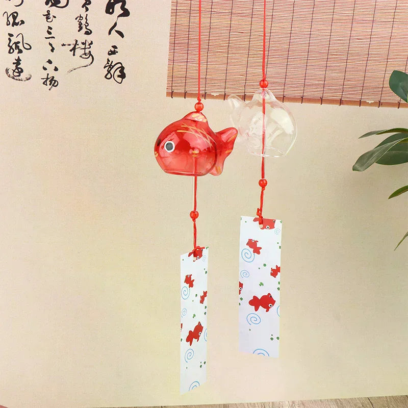 Japanese Glass Goldfish Wind Chime – Garden Hanging Furin Glass Wind Chime Nixie