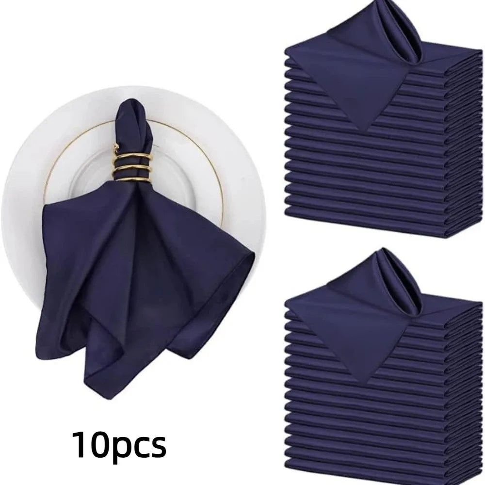 10pcs Silky Satin Dinner Napkins 30x30cm | Party Table Decor Satin Cloth Napkins Nixie Dark Blue