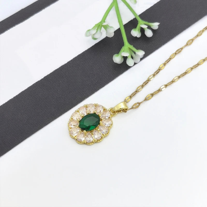 Oval Zircon Gold-Plated Pendant Necklace for Women Pendant Necklace Nixie