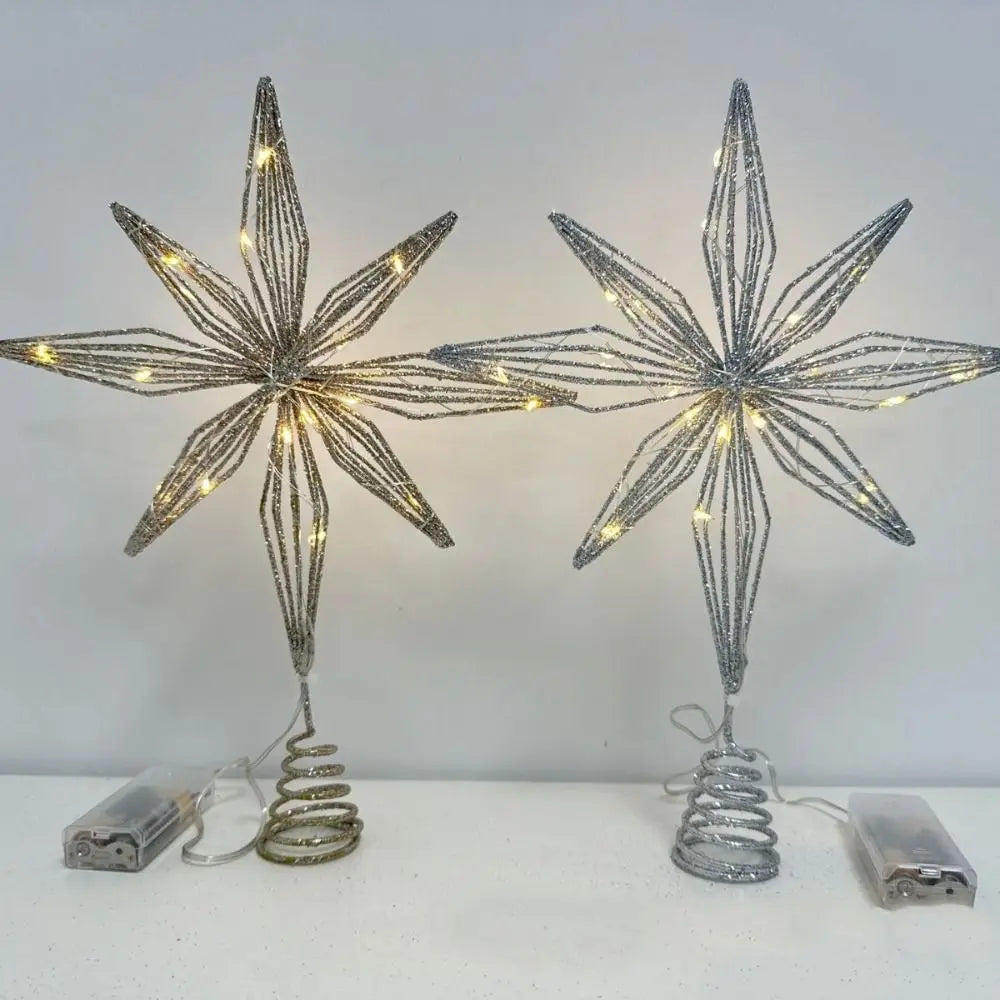 LED Star Christmas Tree Topper Glitter Iron Light Up Décor Christmas Tree Topper Nixie