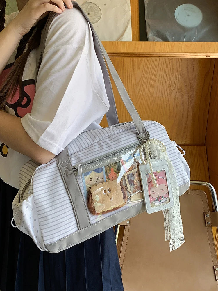 Nixie Large-Capacity Striped Polka Dot Shoulder Boston Bag Shoulder Bag Nixie