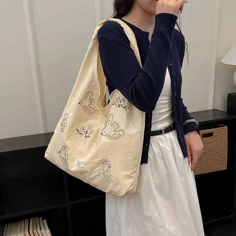 Women's Bird Embroidery Nylon Underarm Shoulder Bag | Nixie Shoulder Handbag Nixie
