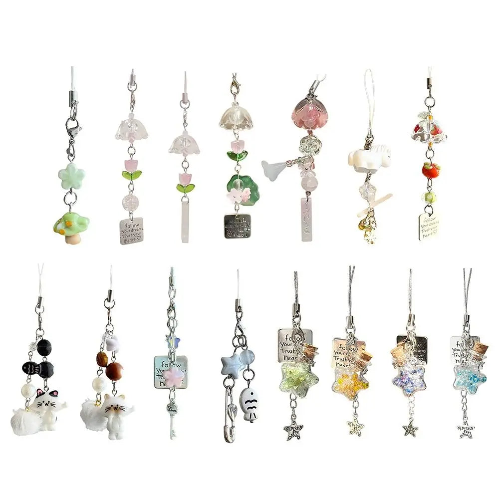 Beaded Wind Chime Keychain Resin Sakura Phone Charm Pendant Keychain Charm Nixie