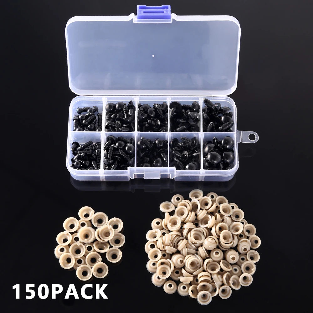 150pcs Black Plastic Safety Eyes 6-12mm for DIY Stuffed Animals Doll Craft Accessories Nixie
