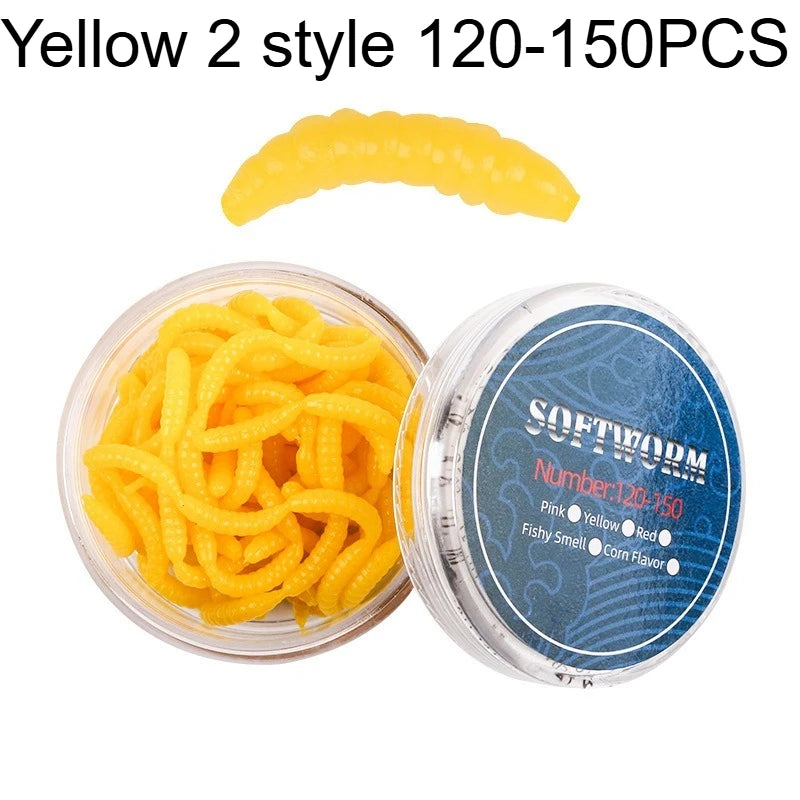 120-150pcs Soft Worm Lures 20mm Bionic Bait with Fishy Scent Soft Fishing Lures Nixie Yellow 2 style