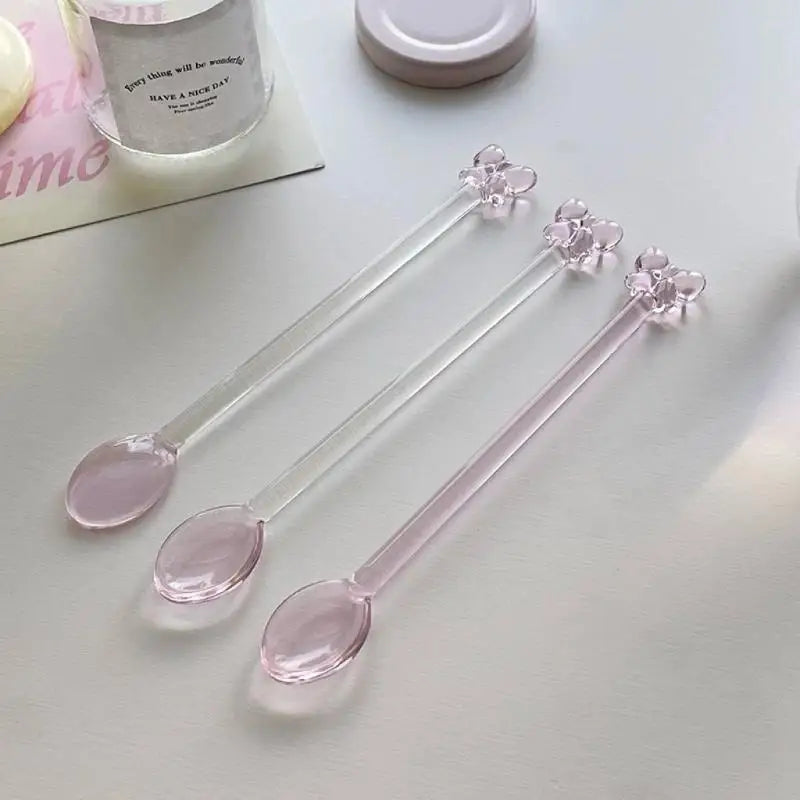Pink Bow Glass Coffee Spoon – Long Handle Stirring Teaspoon Glass Stirring Spoon Nixie