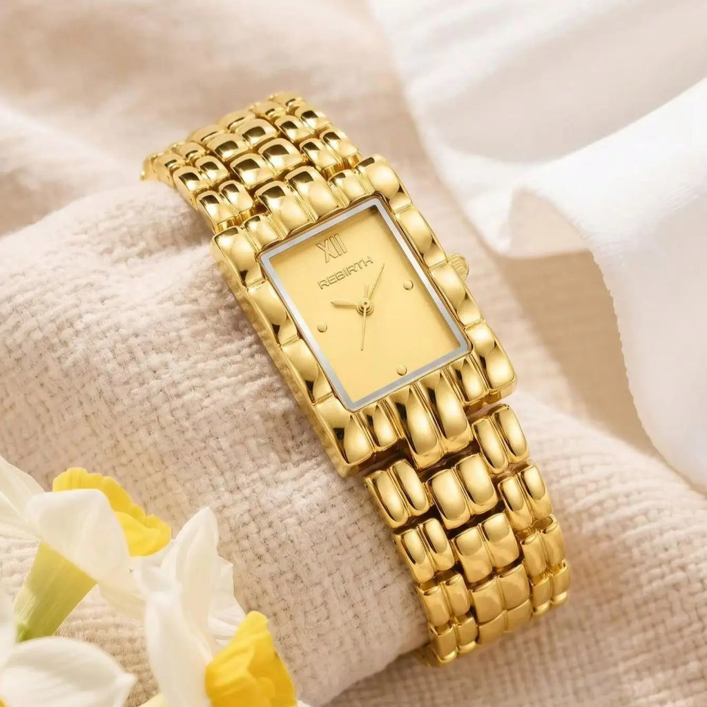 REBIRTH Vintage Square Women's Quartz Watch | Gold Chain Strap Women's Quartz Watch Nixie