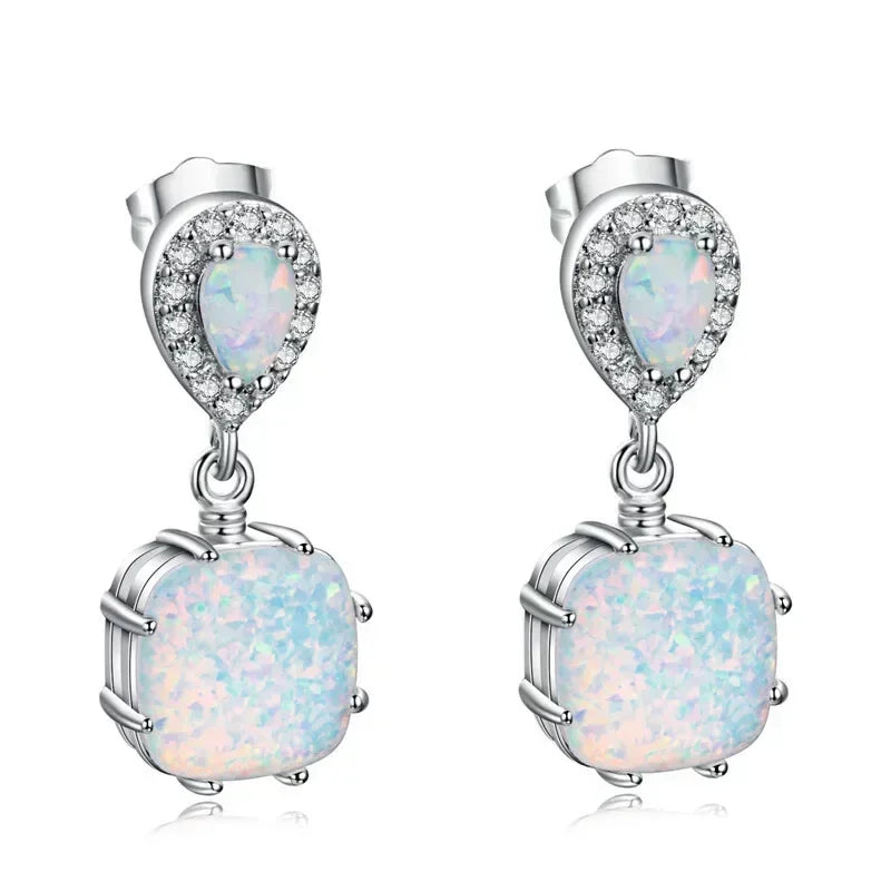 White Simulated Opal Dangle Earrings – Zinc Alloy Hook Drop Dangle Earrings Nixie