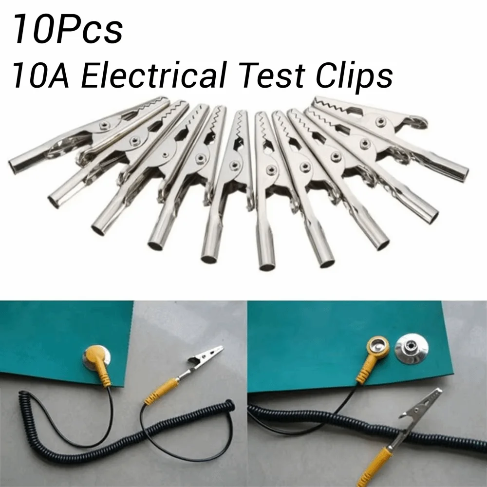 10Pcs 10A Nickel Plated Alligator Clips 51mm Metal Test Clips