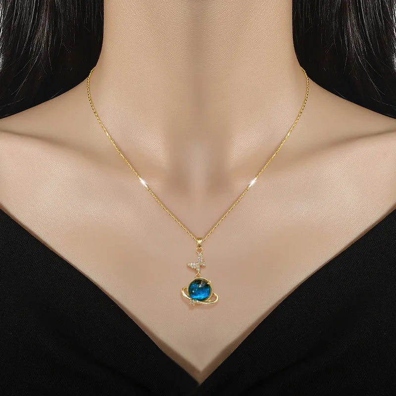 Starry Sky Butterfly Pendant Necklace Gold Stainless Steel Pendant Necklace Nixie