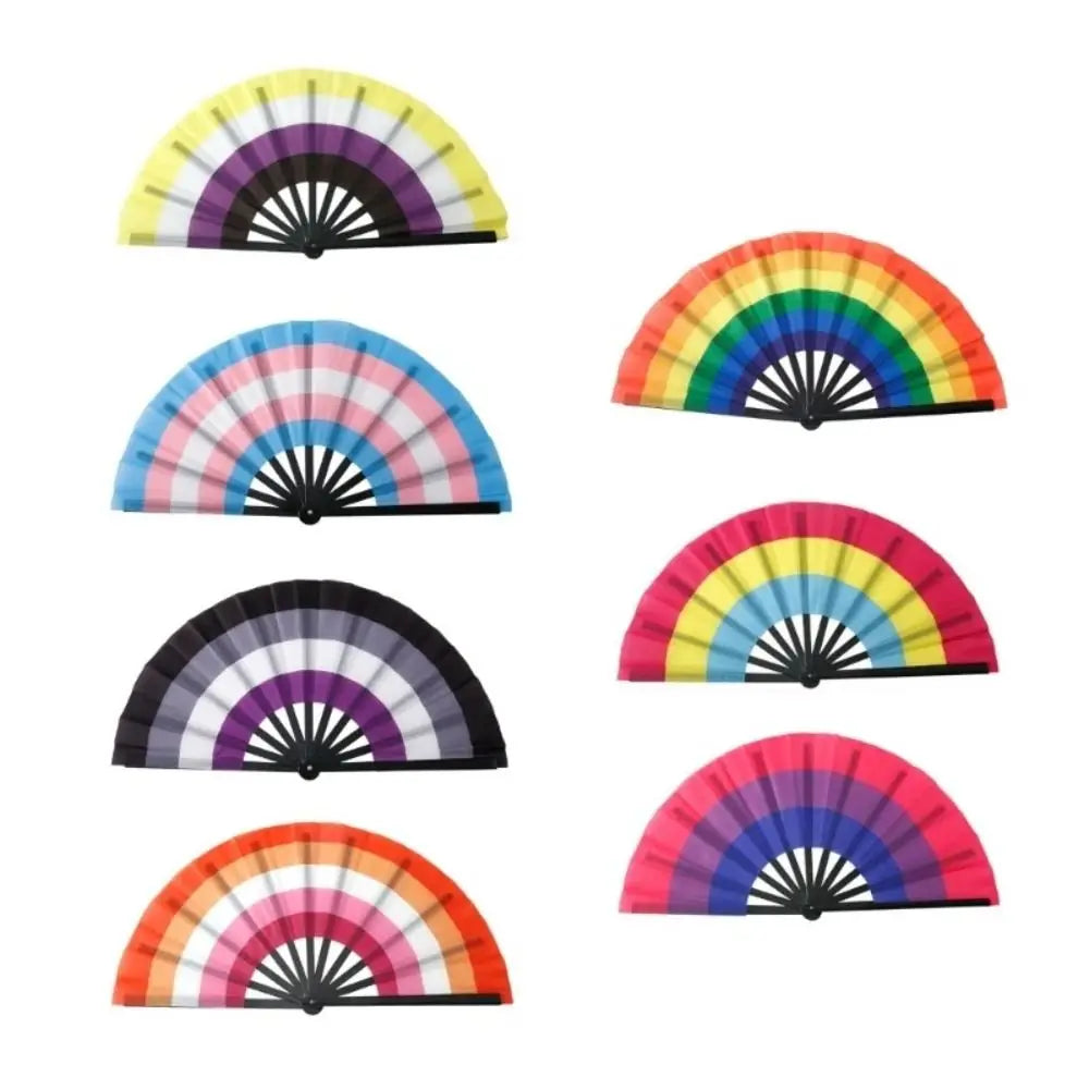 Colourful Folding Kung Fu Fan 33cm – Rainbow Performance Prop Folding Performance Fan Nixie