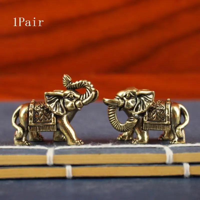 Brass Lucky Elephant Miniature Figurine | Antique Bronze Statue Decorative Figurine Nixie 1pair