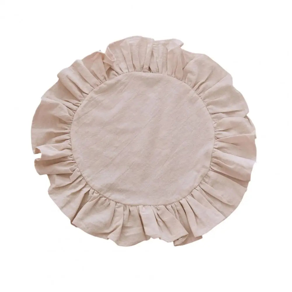 Rustic Round Placemat Ruffled Trim Washed Cotton Table Mat 15"