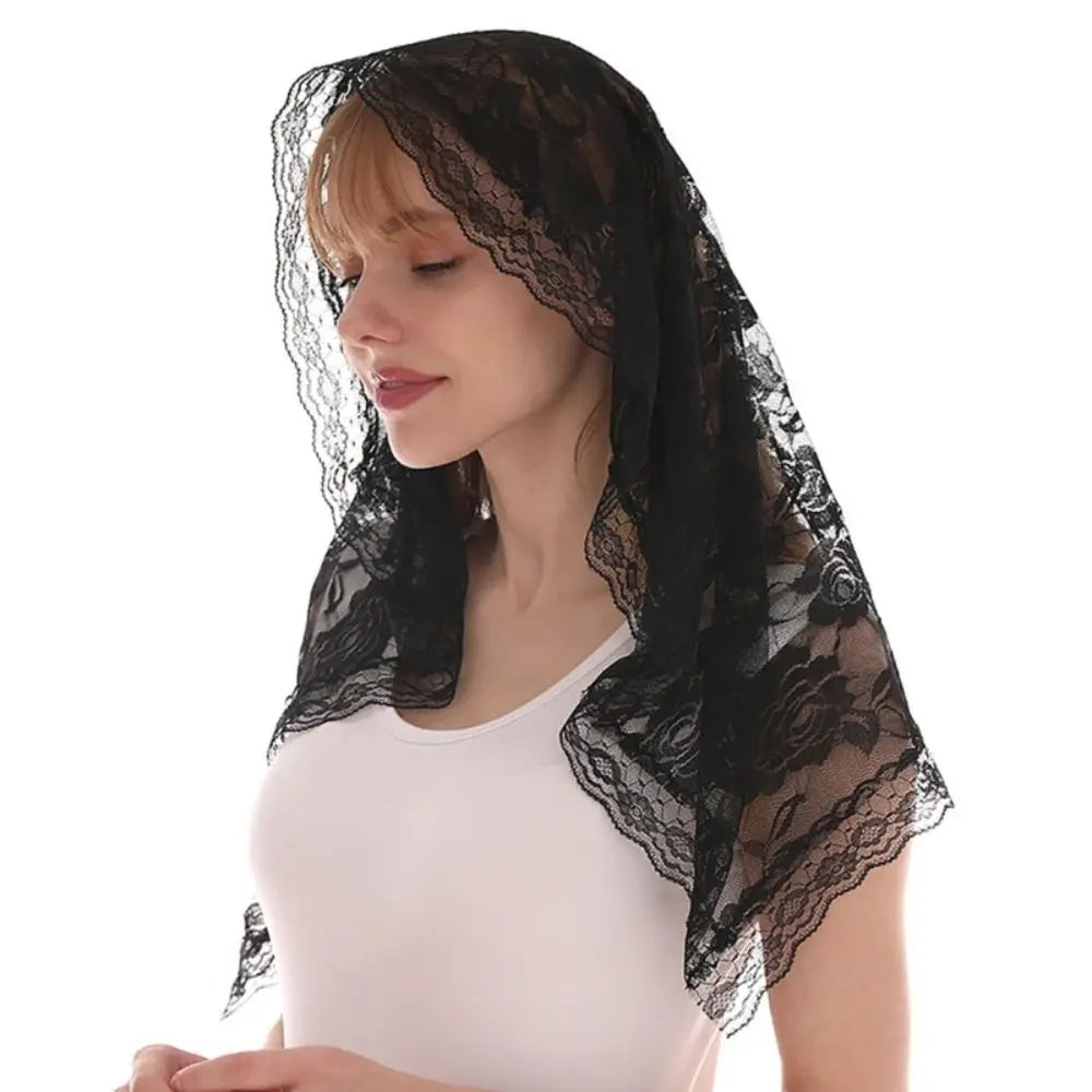 Spanish Lace Mantilla Veil – Catholic Chapel Head Covering Scarf Lace Mantilla Veil Nixie