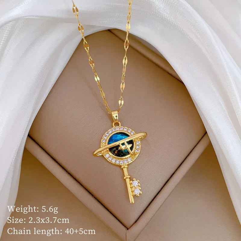 Gold Star Key Pendant Choker Necklace | Minimalist Steel Pendant Necklace Nixie XL2606-755