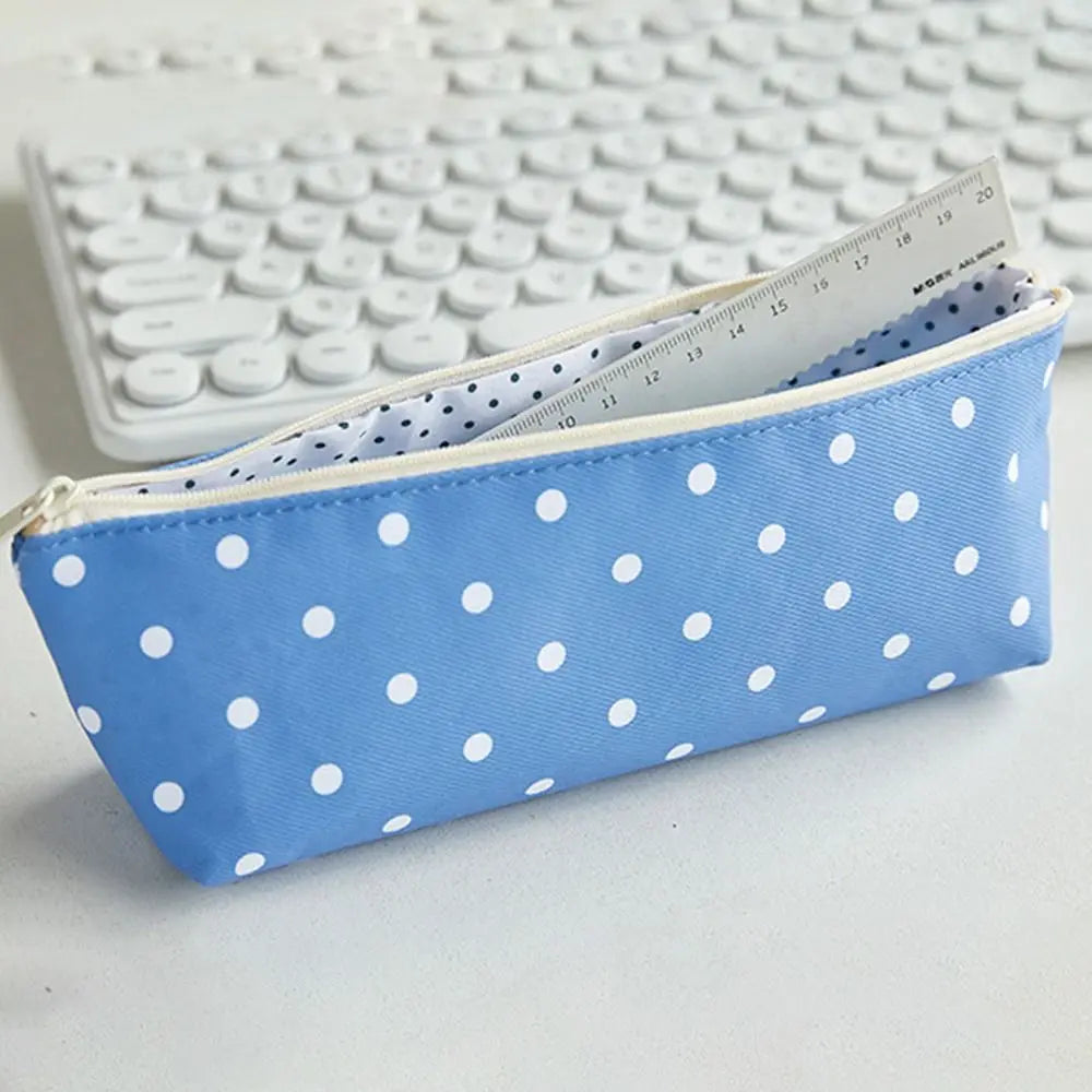 Polka Dot Pencil Case Large Capacity Zipper Stationery Pouch Pencil Case Pouch Nixie