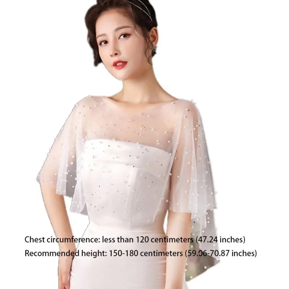 Lace Bridal Shawl Cape with Pearl Jewel Collar for Women Bridal Shawl Cape Nixie