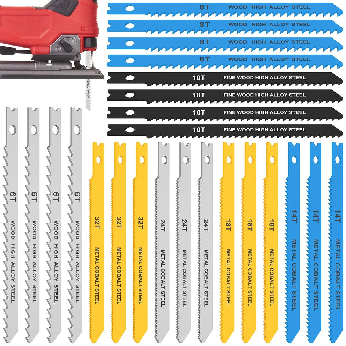 24-Piece HCS U-Shank Jigsaw Blade Set – Wood, Plastic & Metal Jigsaw Blade Set Nixie 24PCS