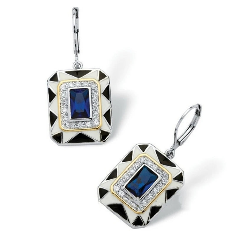 Blue Stone Art Deco Drop Dangle Earrings – Bridal Gift Drop Dangle Earrings Nixie Blue