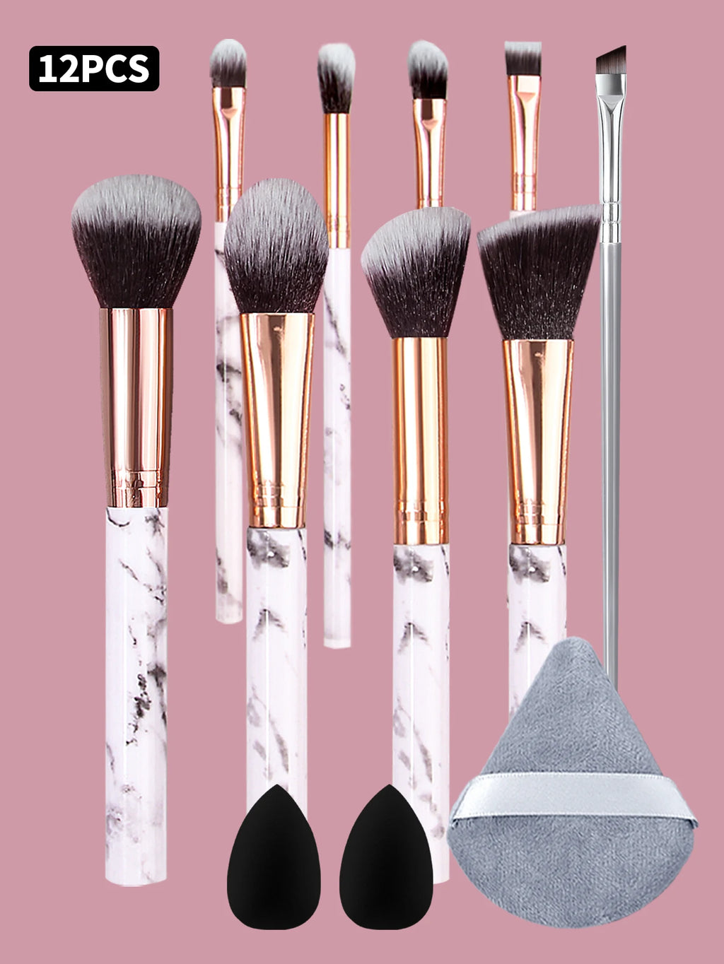 10Pcs Marble Makeup Brush Set with Sponge Puff – Full Kit Makeup Brush Set Nixie